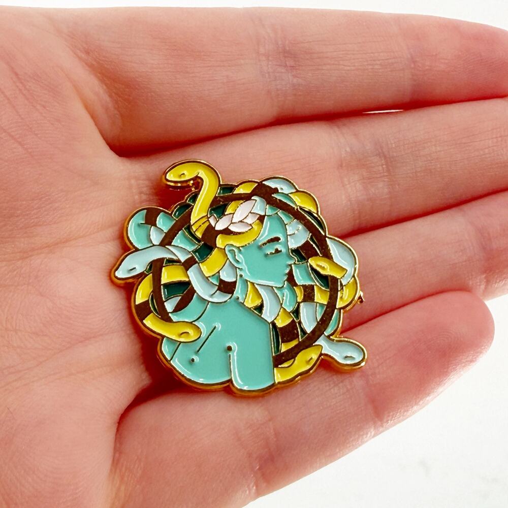 Medusa Snake Enamel Pin Greek Mythology Gorgon Serpent Goddess Fantasy